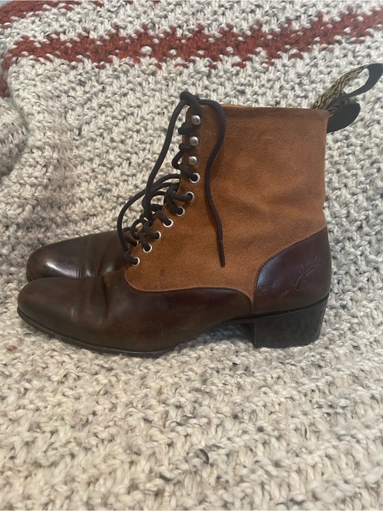 John Fluevog Shoes - John Fluevog Brown and Tan Two-Tone Chukka Lace-Up Boots